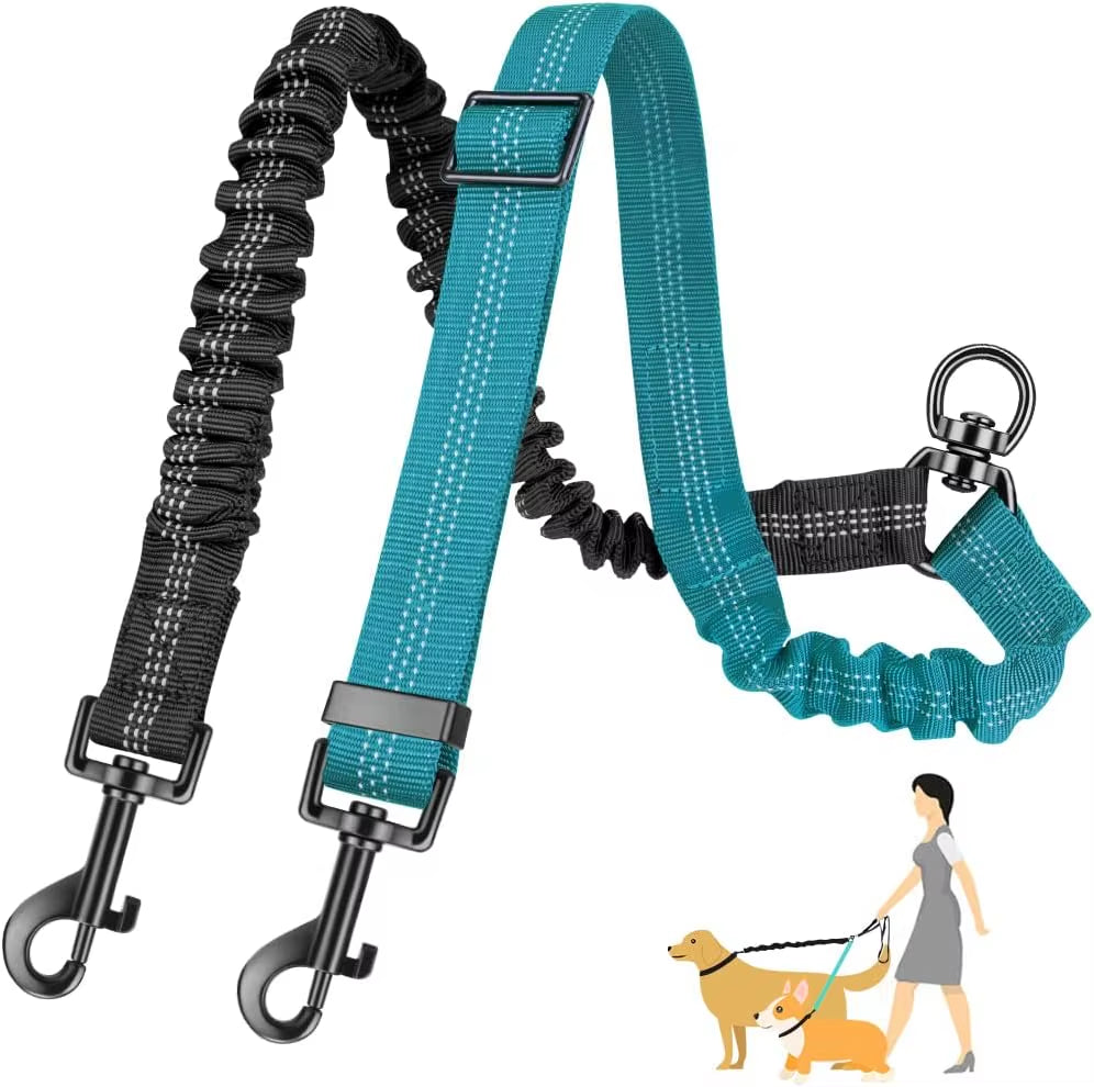 Dual Dog Leash Attachment - 1.6Ft Adjustable Bungee Leash for Training Small to Large Dogs - Shock Absorbing Design
