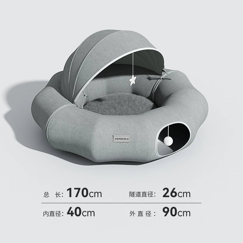 Cozy Suede Deep Tunnel Cat Cave - Enclosed Multi-Cat Warm House & Detachable Donut Hideaway Tent for Play and Sleep