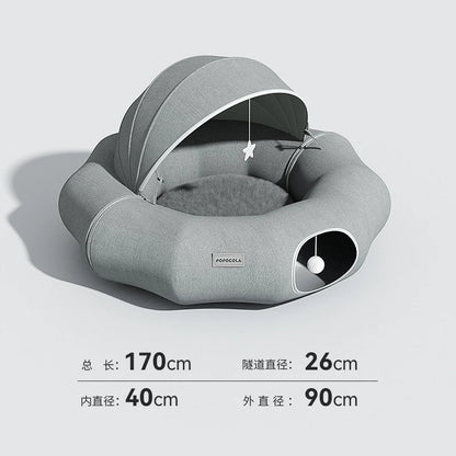 Cozy Suede Deep Tunnel Cat Cave - Enclosed Multi-Cat Warm House & Detachable Donut Hideaway Tent for Play and Sleep