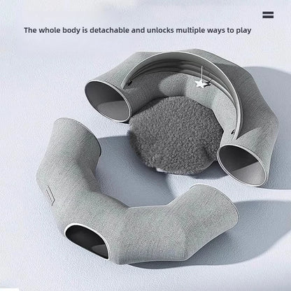 Cozy Suede Deep Tunnel Cat Cave - Enclosed Multi-Cat Warm House & Detachable Donut Hideaway Tent for Play and Sleep