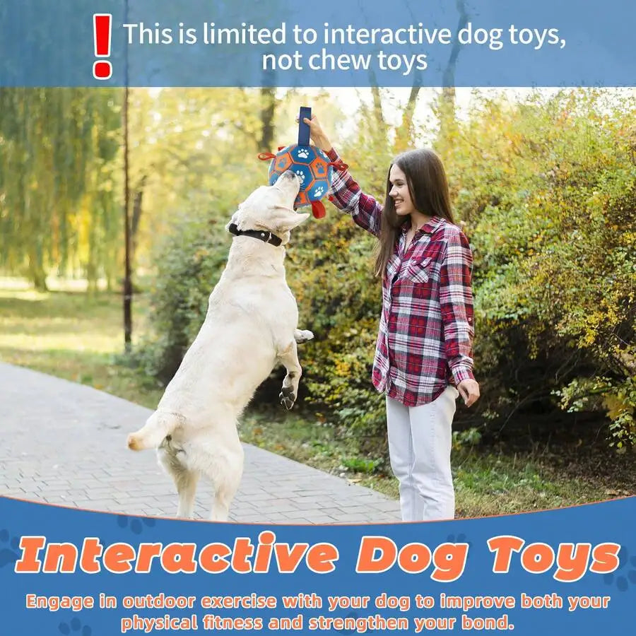 Interactive Dog Football Toy with Woven Strap for Small Medium Large Dogs Indoor Outdoor Play