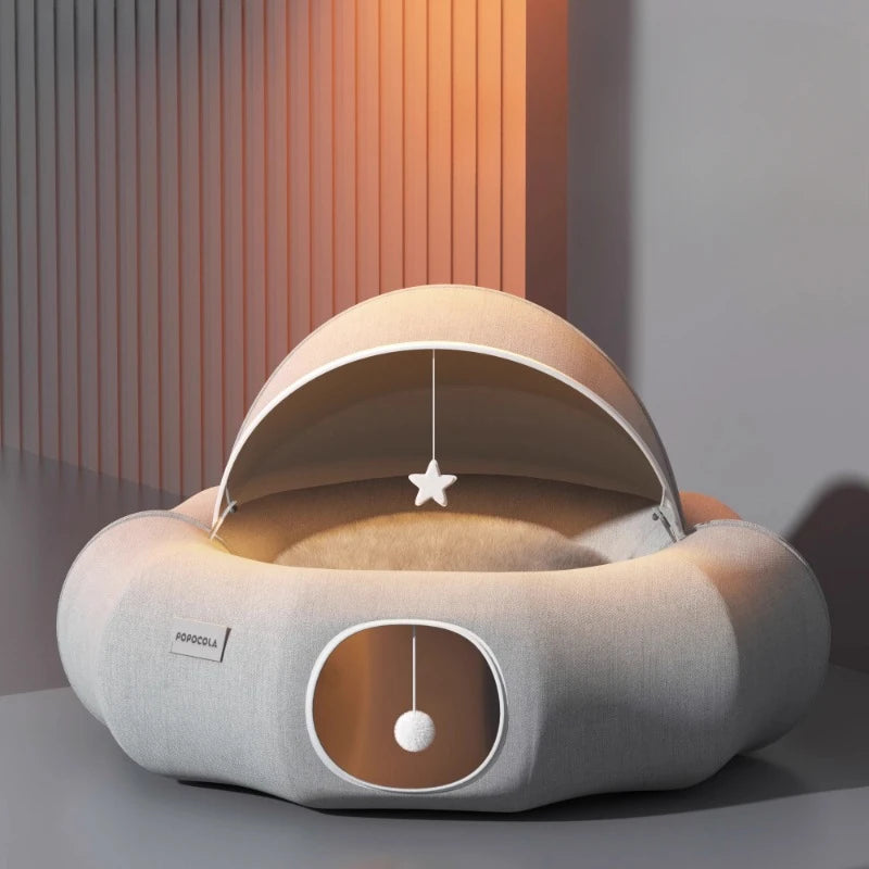 Cozy Suede Deep Tunnel Cat Cave - Enclosed Multi-Cat Warm House & Detachable Donut Hideaway Tent for Play and Sleep