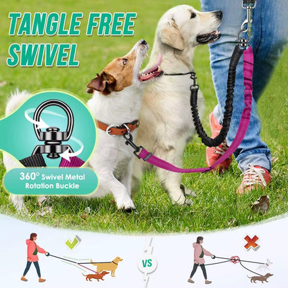 Dual Dog Leash Attachment - 1.6Ft Adjustable Bungee Leash for Training Small to Large Dogs - Shock Absorbing Design