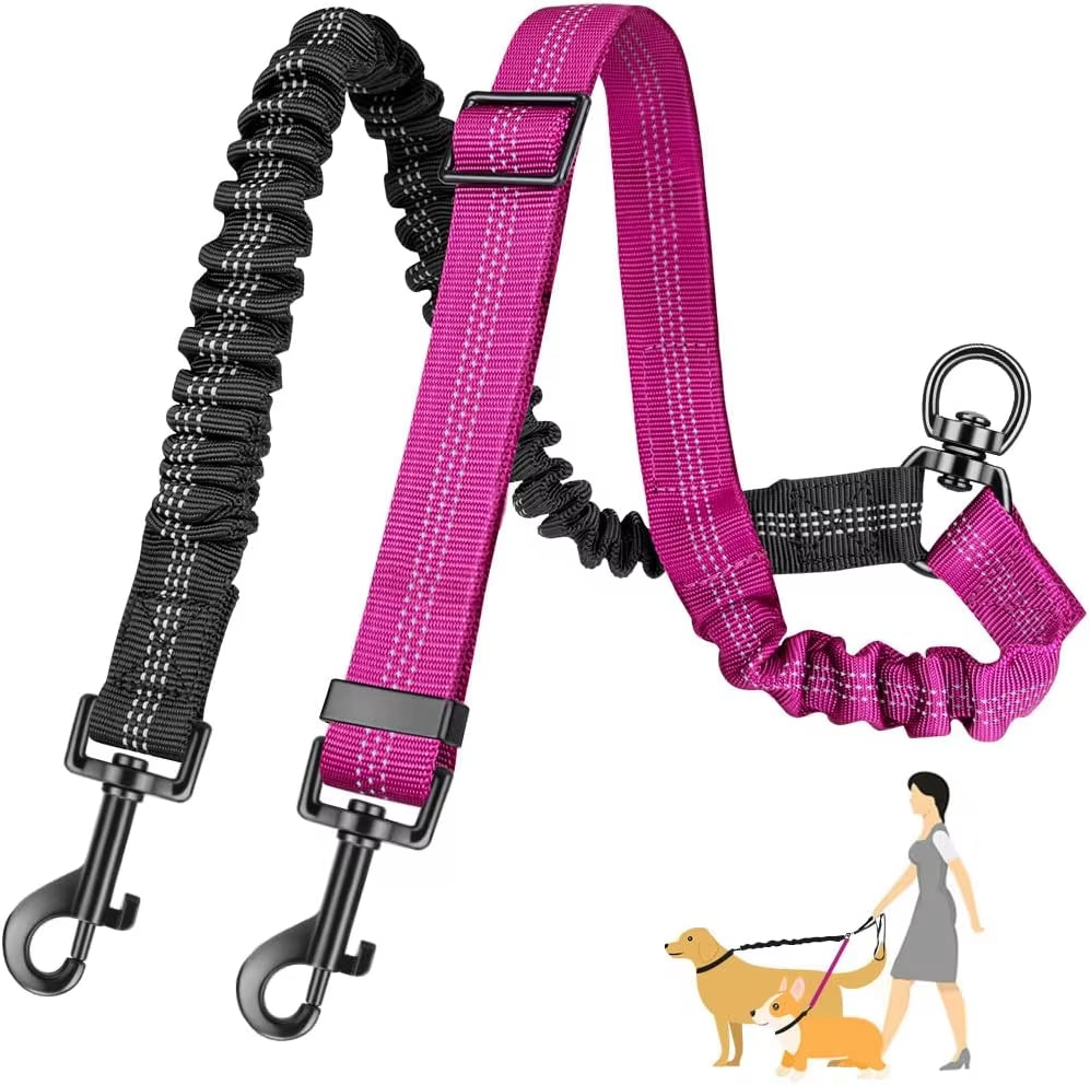 Dual Dog Leash Attachment - 1.6Ft Adjustable Bungee Leash for Training Small to Large Dogs - Shock Absorbing Design