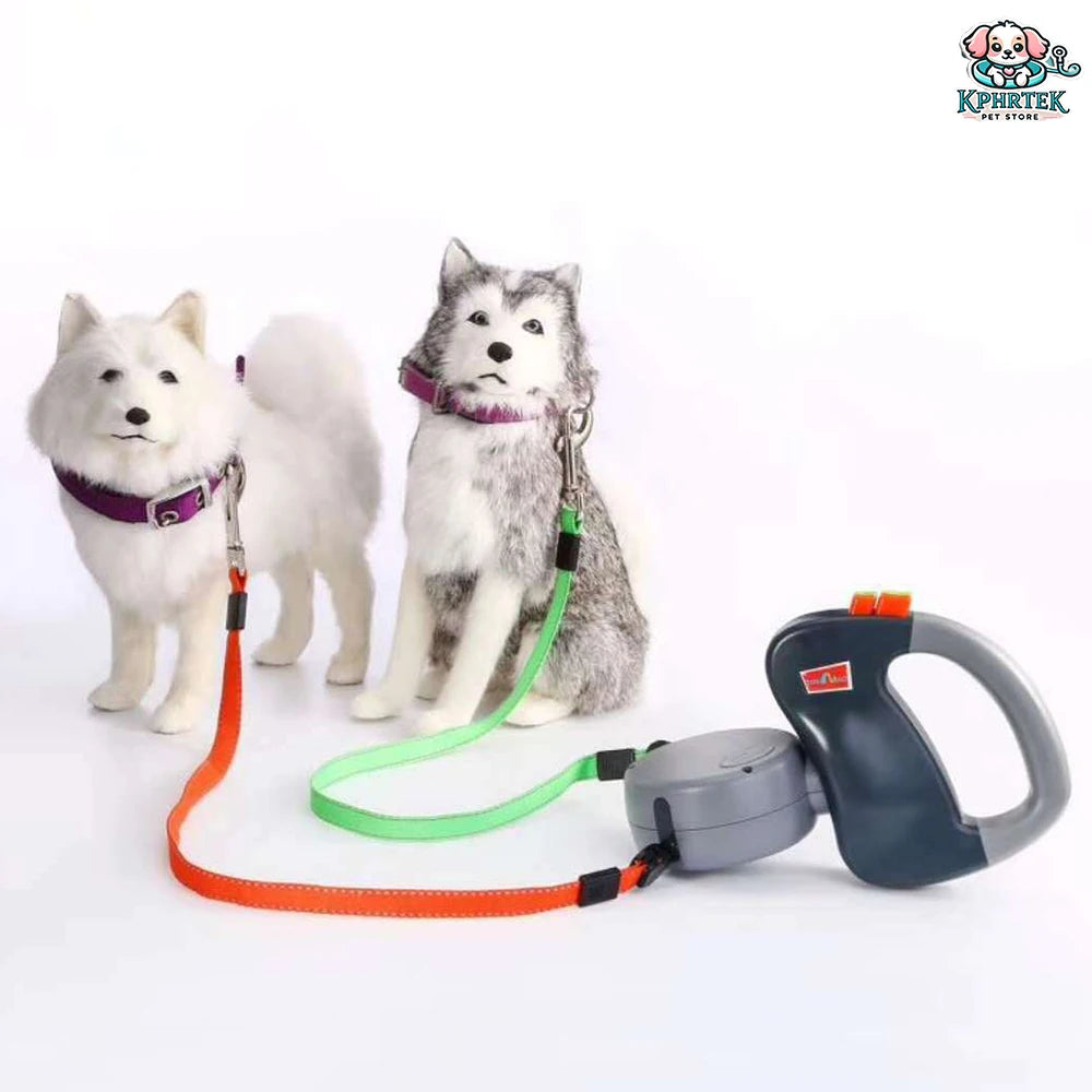 Revolutionary Dual-Dog Retractable Leash with LED Light - Tangle-Free, 360° Design for Dogs Up to 25Kg