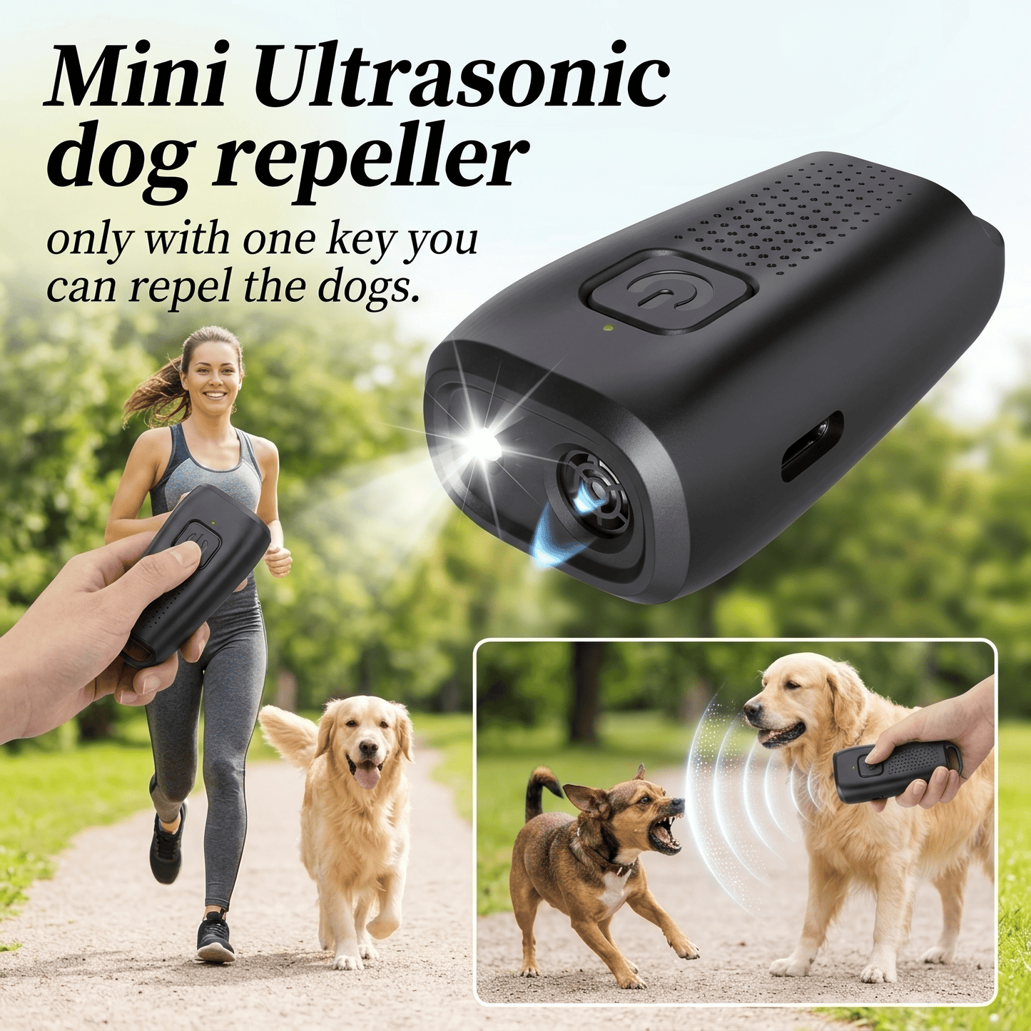 Ultimate Portable Ultrasonic Dog Repeller with LED Flashlight - USB Rechargeable Anti-Barking Solution