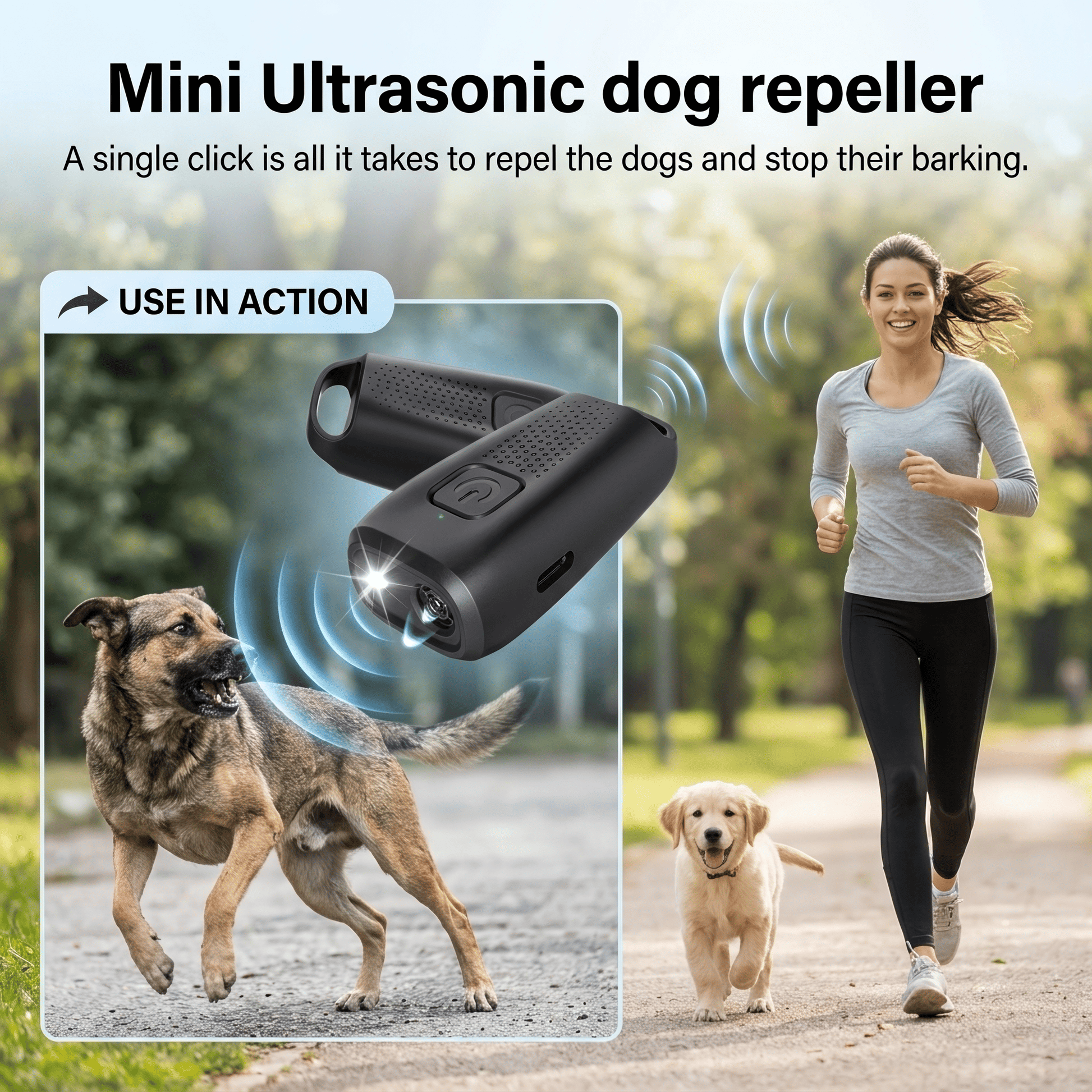 Ultimate Portable Ultrasonic Dog Repeller with LED Flashlight - USB Rechargeable Anti-Barking Solution 