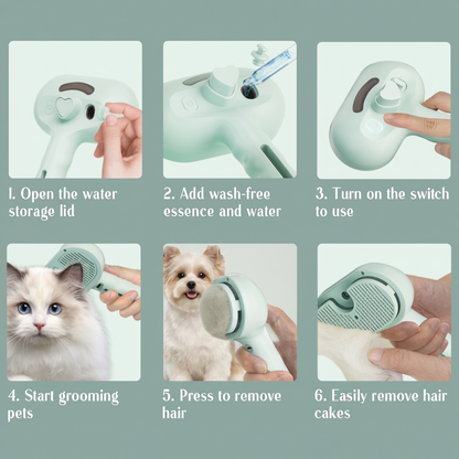 Ultimate Pet Massage Brush - Effortless Hair Removal for Dogs & Cats with Soft Teeth and Spray
