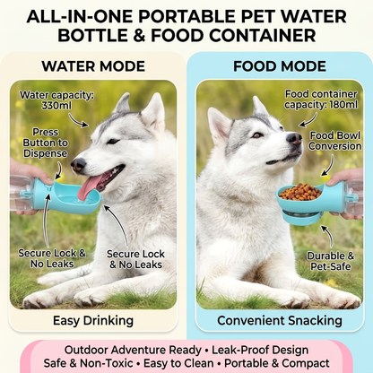 Ultimate Portable Pet Water Bottle & Food Container - Leak Proof Outdoor Dispenser for Dogs and Cats