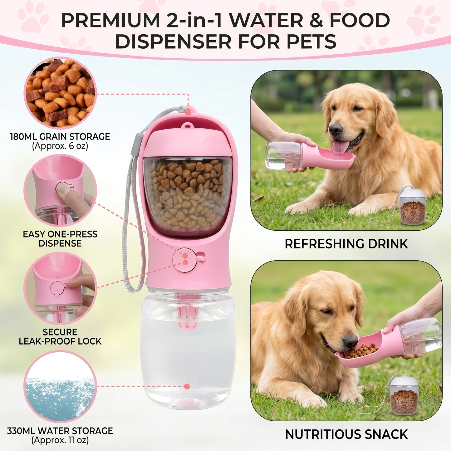 Ultimate Portable Pet Water Bottle & Food Container - Leak Proof Outdoor Dispenser for Dogs and Cats