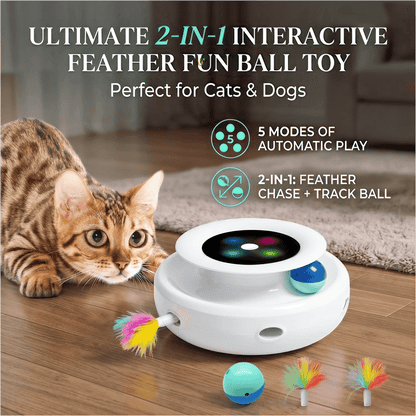 Ultimate 2-in-1 Interactive Feather Fun Ball Toy for Cats & Dogs - 5 Modes of Automatic Play!
