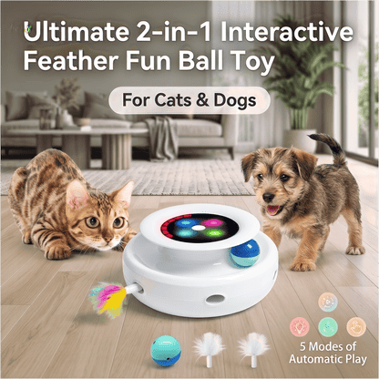 Ultimate 2-in-1 Interactive Feather Fun Ball Toy for Cats & Dogs - 5 Modes of Automatic Play!