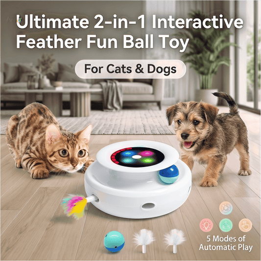 Ultimate 2-in-1 Interactive Feather Fun Ball Toy for Cats & Dogs - 5 Modes of Automatic Play!