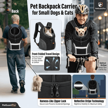 Ultimate Pet Backpack Carrier for Small Dogs & Cats - Comfortable, Ventilated Travel Solution with Secure Zipper Lock