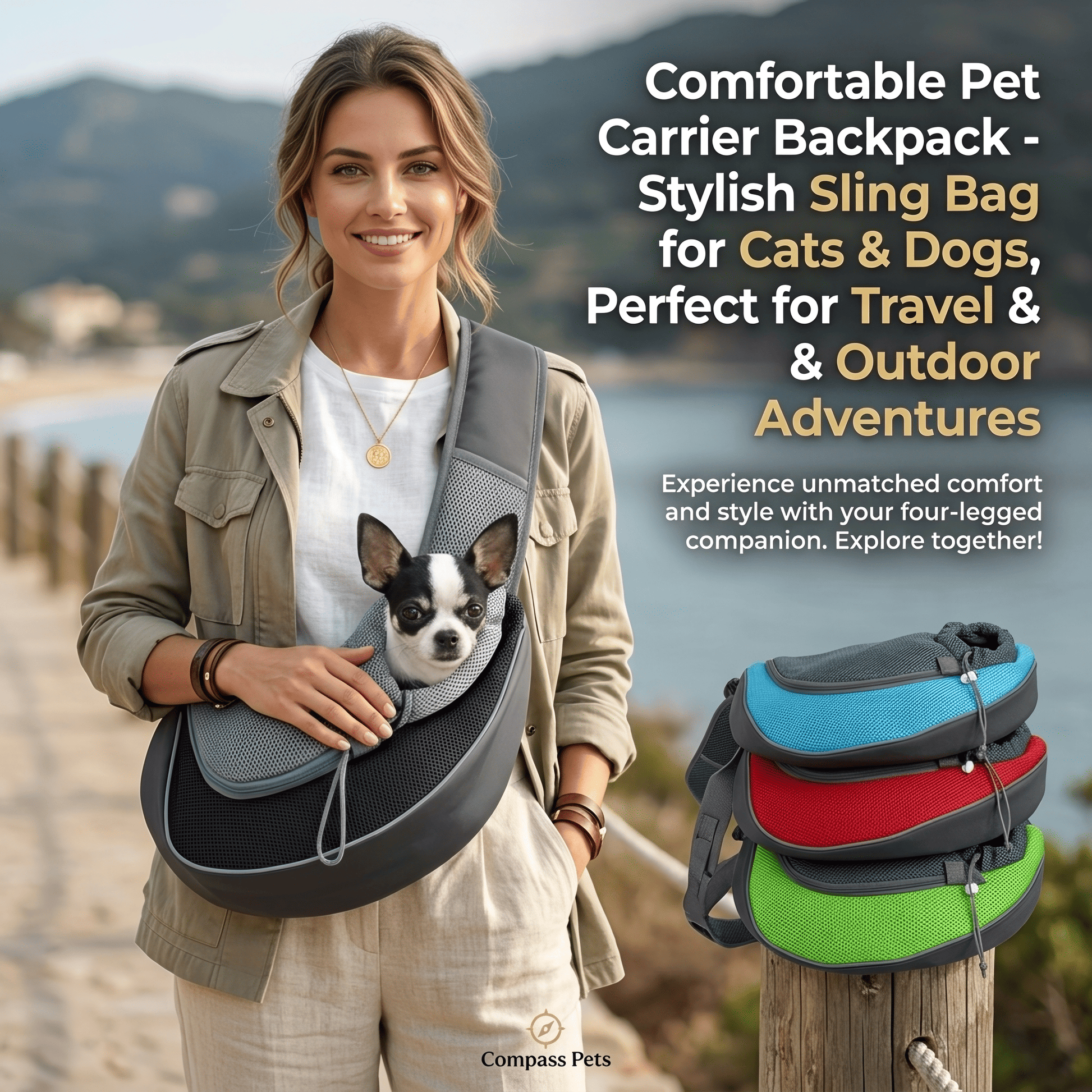 Comfortable Pet Carrier Backpack - Stylish Sling Bag for Cats & Dogs, Perfect for Travel & Outdoor Adventures