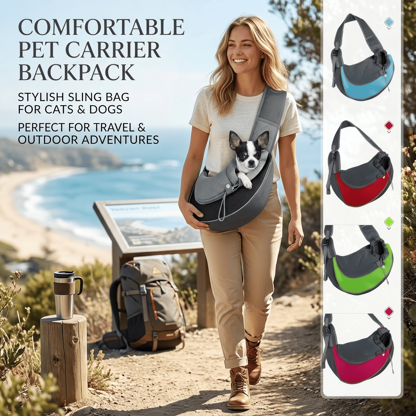 Comfortable Pet Carrier Backpack - Stylish Sling Bag for Cats & Dogs, Perfect for Travel & Outdoor Adventures