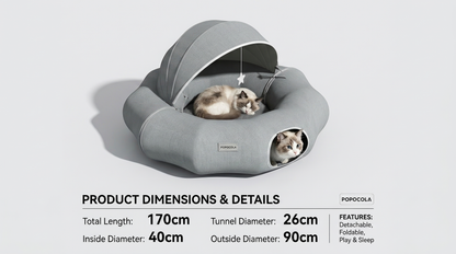 Cozy Suede Deep Tunnel Cat Cave - Enclosed Multi-Cat Warm House & Detachable Donut Hideaway Tent for Play and Sleep
