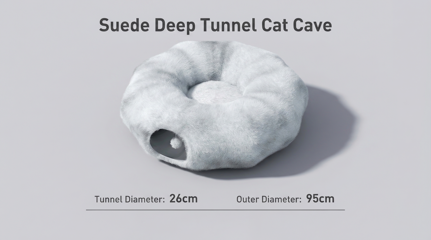 Cozy Suede Deep Tunnel Cat Cave - Enclosed Multi-Cat Warm House & Detachable Donut Hideaway Tent for Play and Sleep