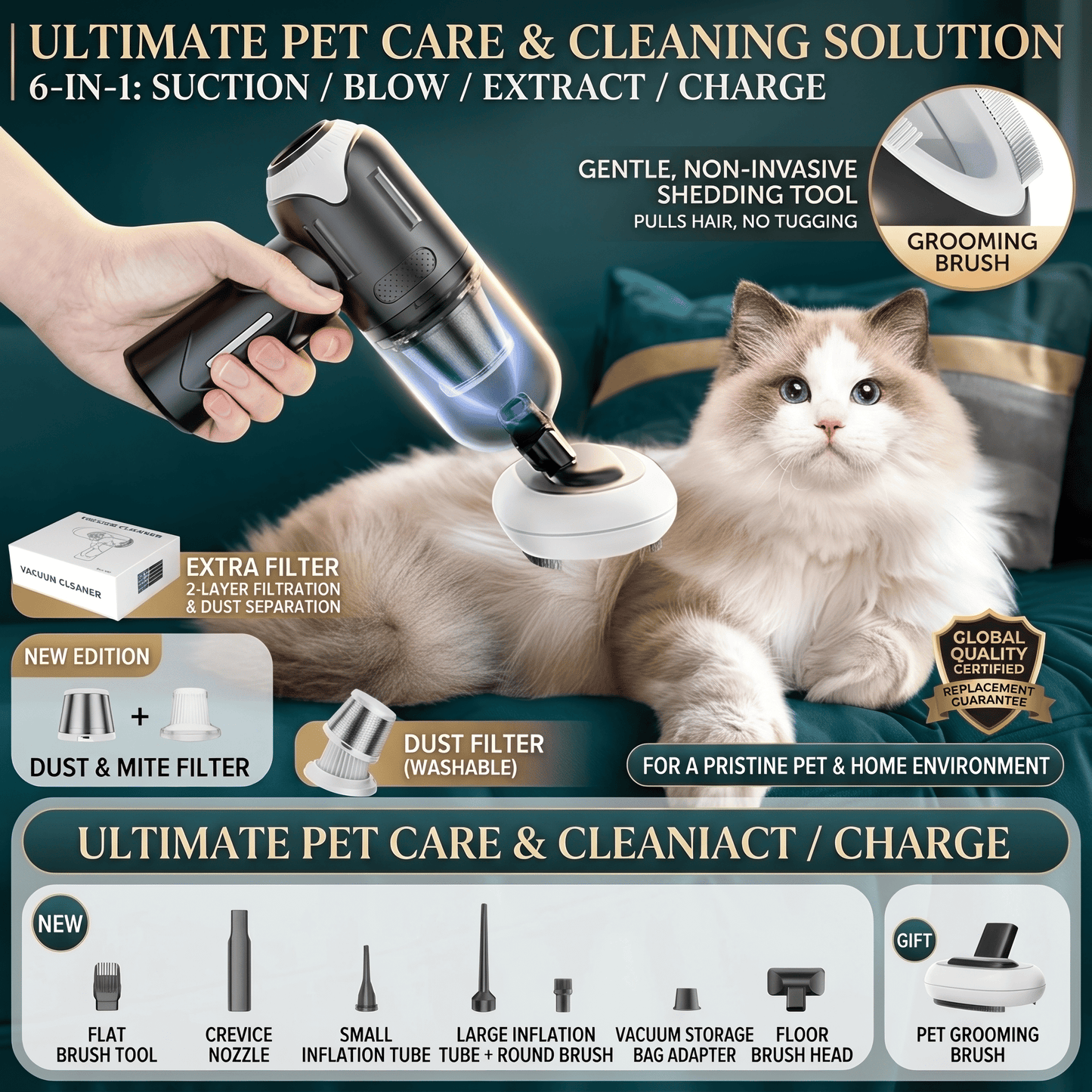 Ultimate Wireless Pet Hair Vacuum Cleaner - Dual Filter Dander Remover & Portable Fur Suction Brush for Cars