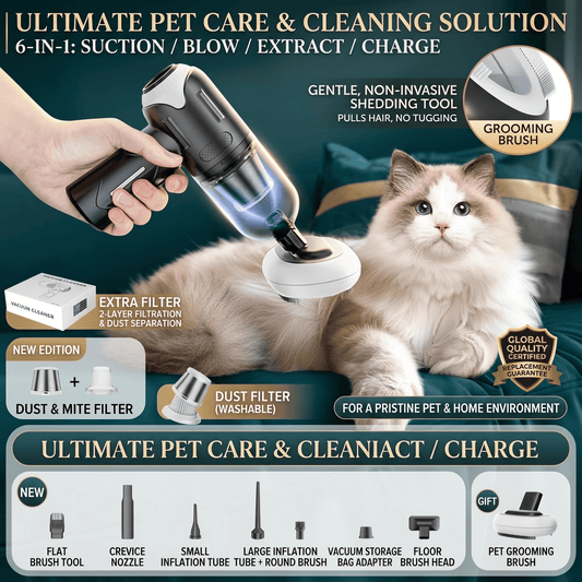 Ultimate Wireless Pet Hair Vacuum Cleaner - Dual Filter Dander Remover & Portable Fur Suction Brush for Cars