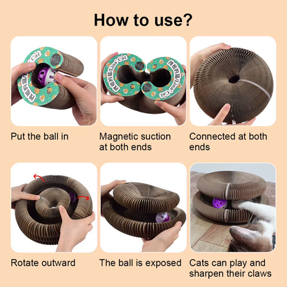 Magic Cat Scratch & Climb Toy - Interactive Corrugated Scratching Board with Ball for Happy Kittens