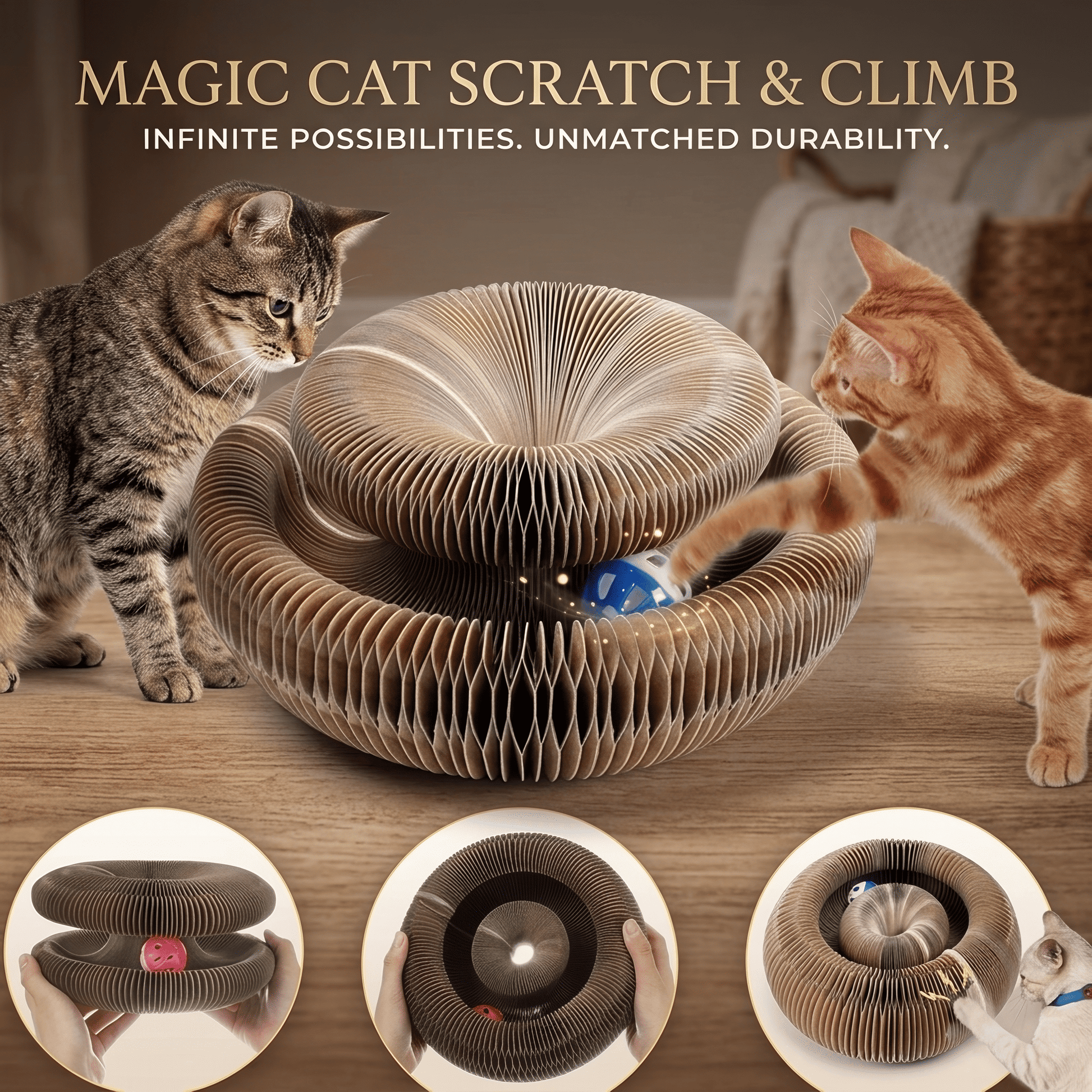 Magic Cat Scratch & Climb Toy - Interactive Corrugated Scratching Board with Ball for Happy Kittens