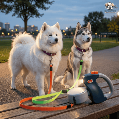 Revolutionary Dual-Dog Retractable Leash with LED Light - Tangle-Free, 360° Design for Dogs Up to 25Kg