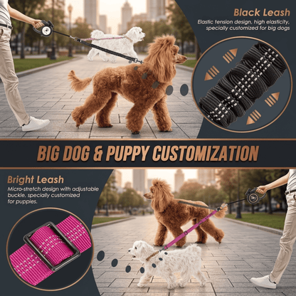 Dual Dog Leash Attachment - 1.6Ft Adjustable Bungee Leash for Training Small to Large Dogs - Shock Absorbing Design
