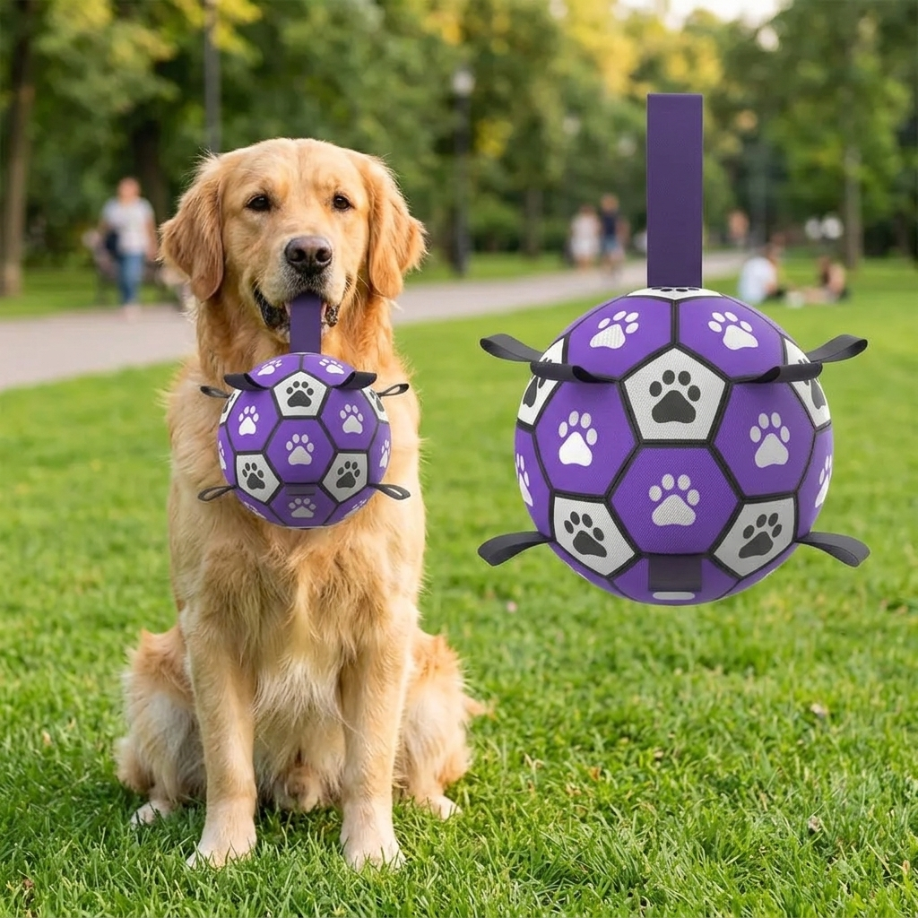 Interactive Dog Football Toy with Woven Strap for Small Medium Large Dogs Indoor Outdoor Play