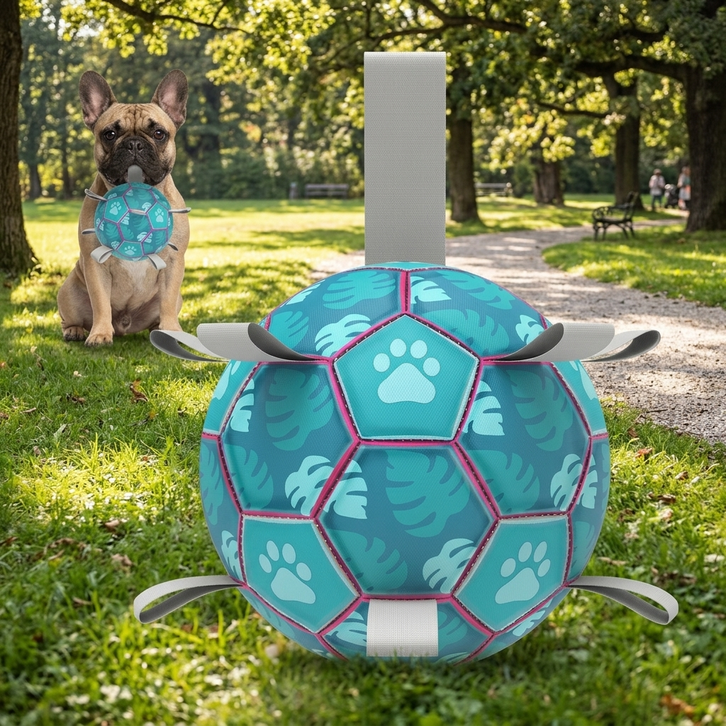 Interactive Dog Football Toy with Woven Strap for Small Medium Large Dogs Indoor Outdoor Play