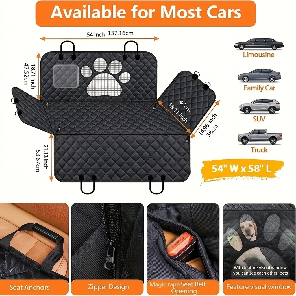 Ultimate Multifunctional Dog Seat Cover - Scratch Resistant, Advanced Waterproof Technology, Non-Slip Hammock Design, Perfect for All the Cars, Trunk, Trucks, Sedans, SUVs