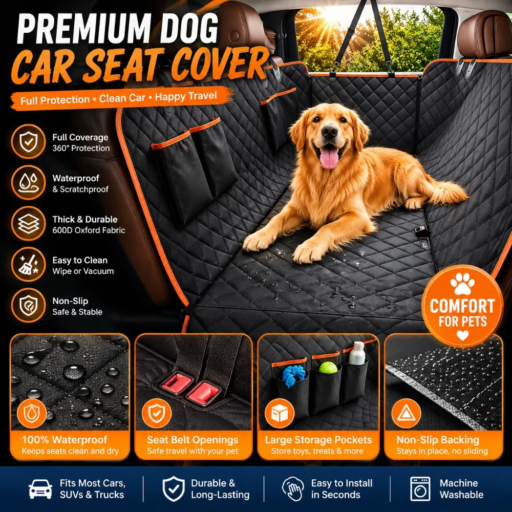 Ultimate Multifunctional Dog Seat Cover - Scratch Resistant, Advanced Waterproof Technology, Non-Slip Hammock Design, Perfect for All the Cars, Trunk, Trucks, Sedans, SUVs