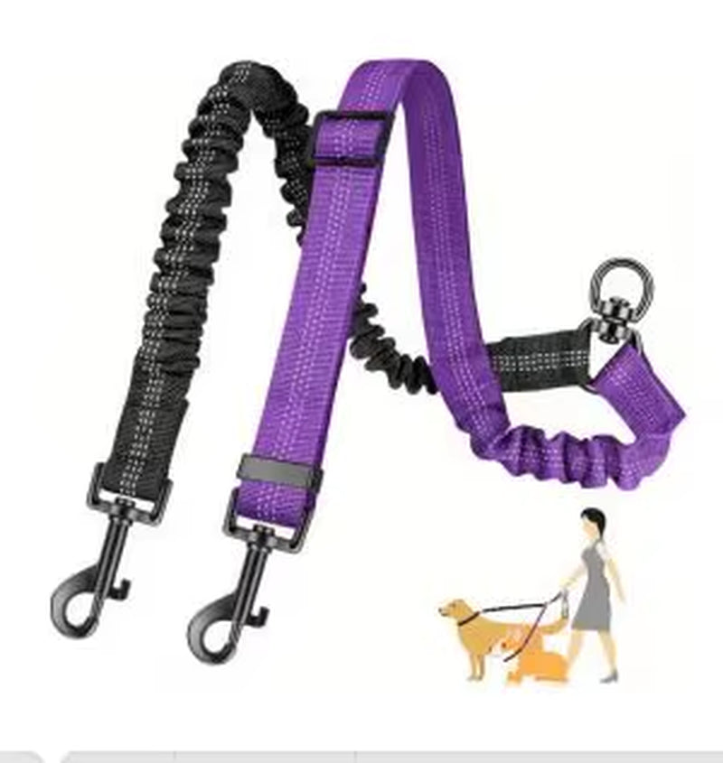 Dual Dog Leash Attachment - 1.6Ft Adjustable Bungee Leash for Training Small to Large Dogs - Shock Absorbing Design