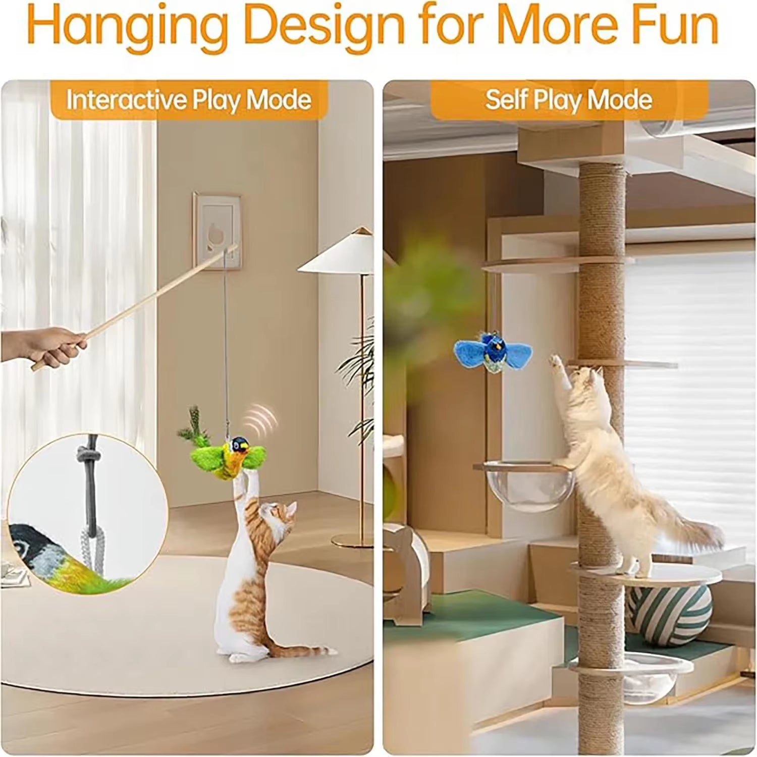 Interactive Cat Teaser Toy - Wall Hanging Birds with Catnip & Sounds for Endless Fun!