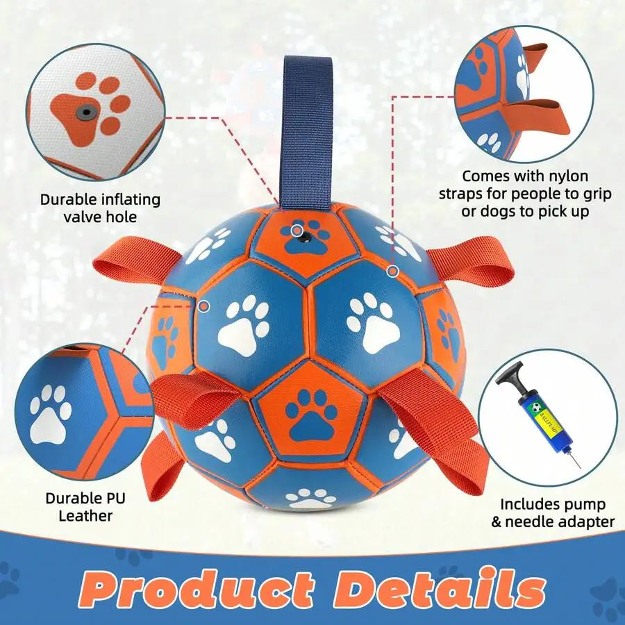 Interactive Dog Football Toy with Woven Strap for Small Medium Large Dogs Indoor Outdoor Play