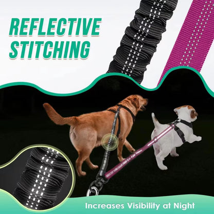 Dual Dog Leash Attachment - 1.6Ft Adjustable Bungee Leash for Training Small to Large Dogs - Shock Absorbing Design