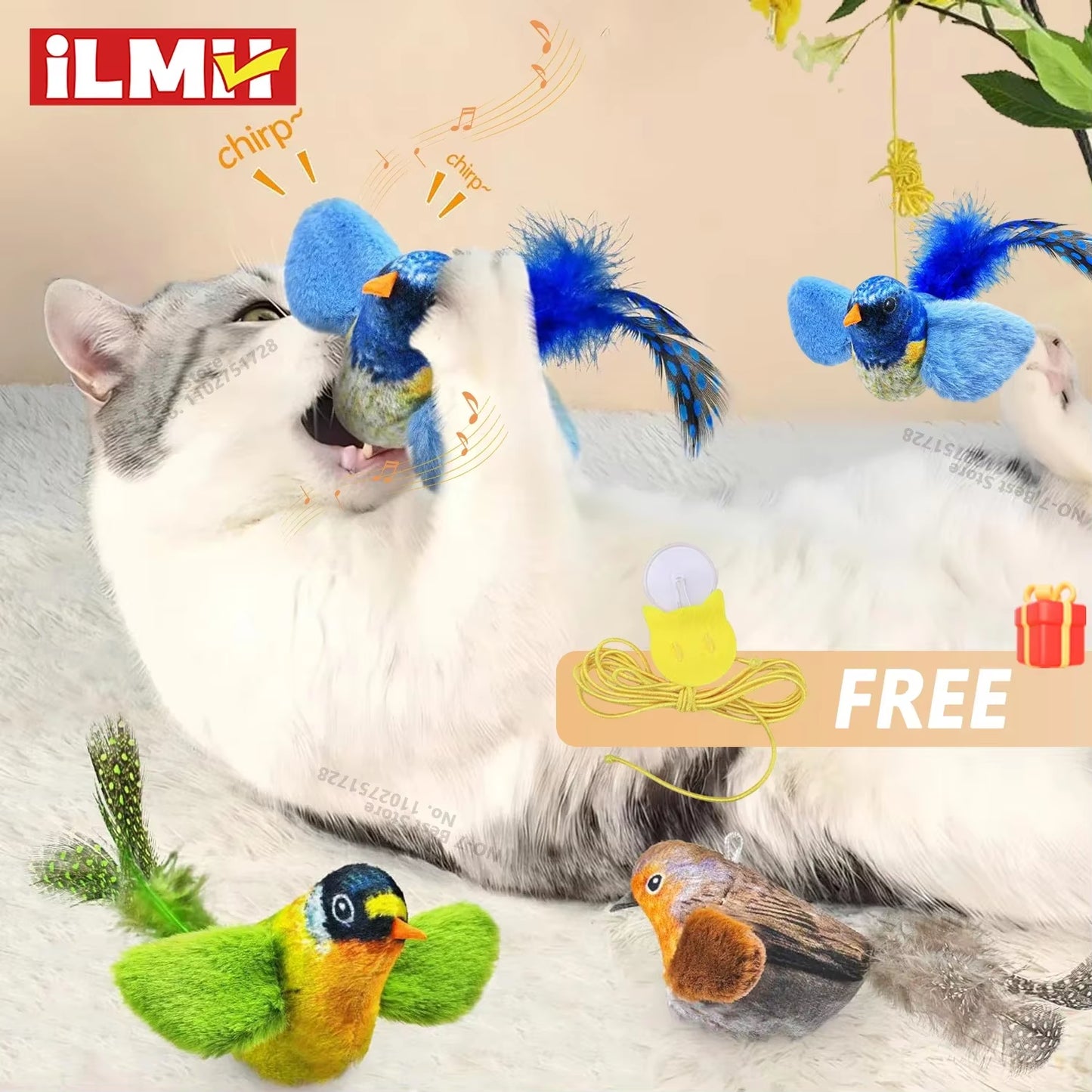 Interactive Cat Teaser Toy - Wall Hanging Birds with Catnip & Sounds for Endless Fun!