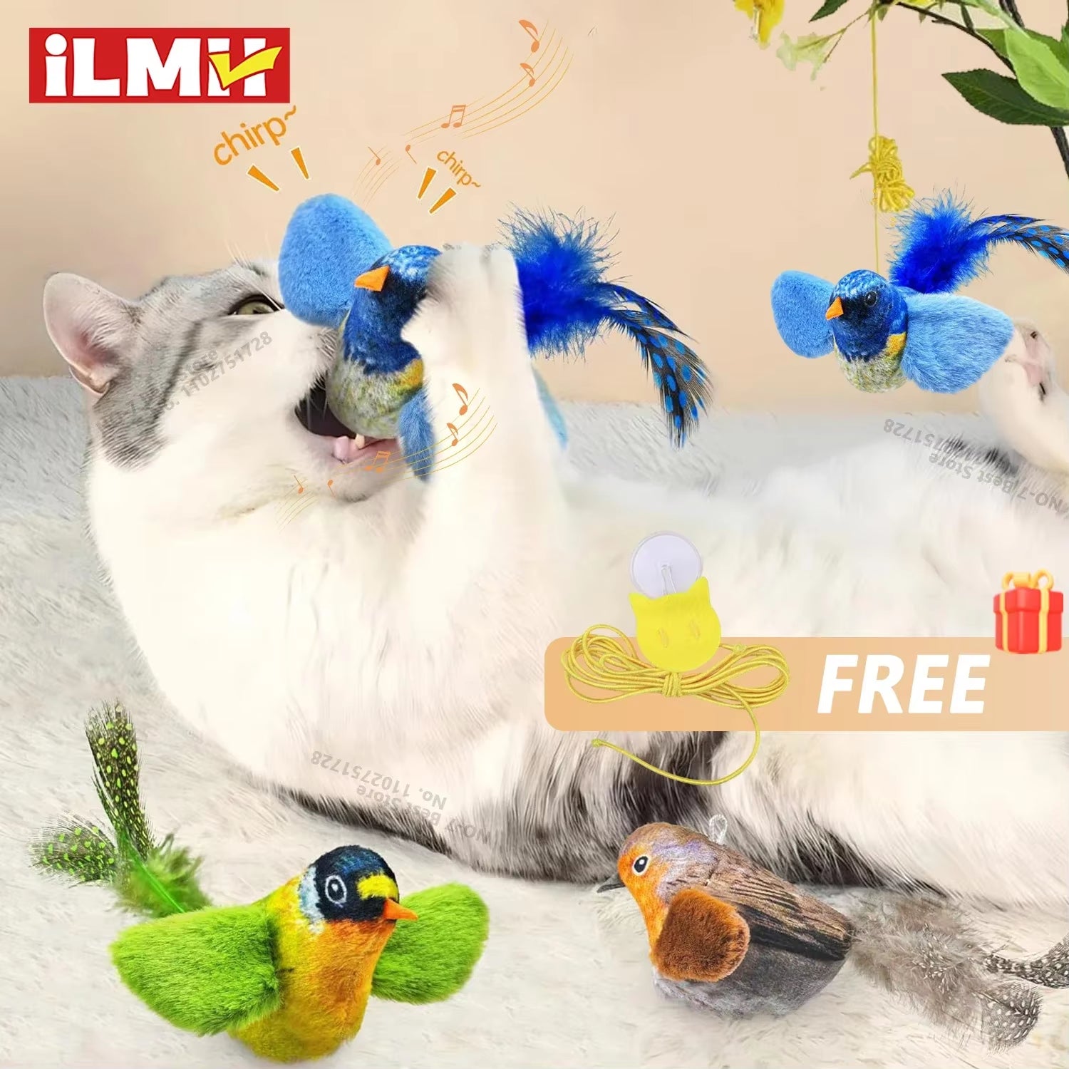 Interactive Cat Teaser Toy - Wall Hanging Birds with Catnip & Sounds for Endless Fun!
