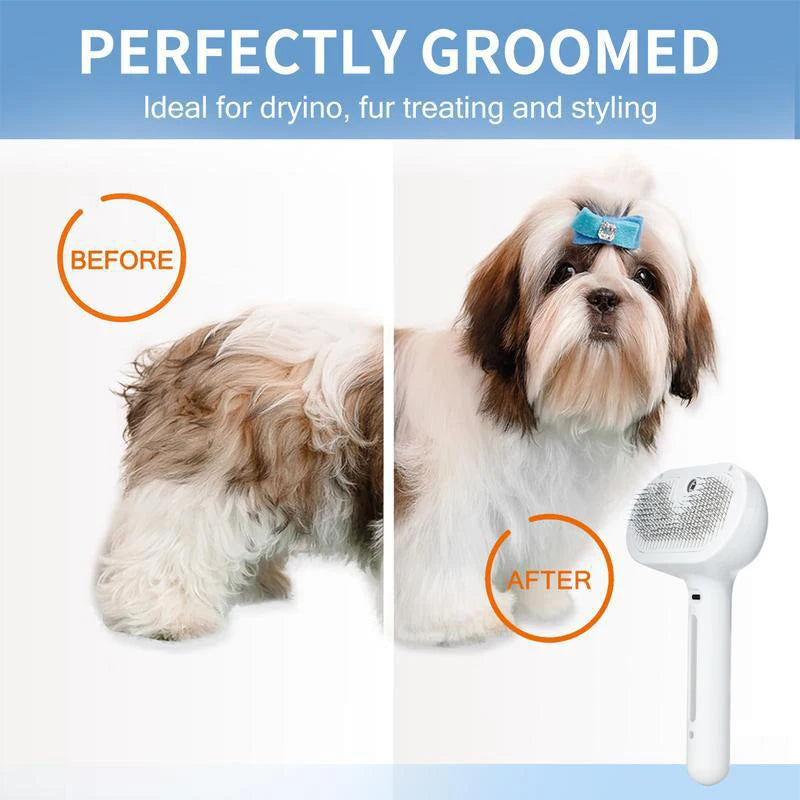 Ultimate Pet Massage Brush - Effortless Hair Removal for Dogs & Cats with Soft Teeth and Spray