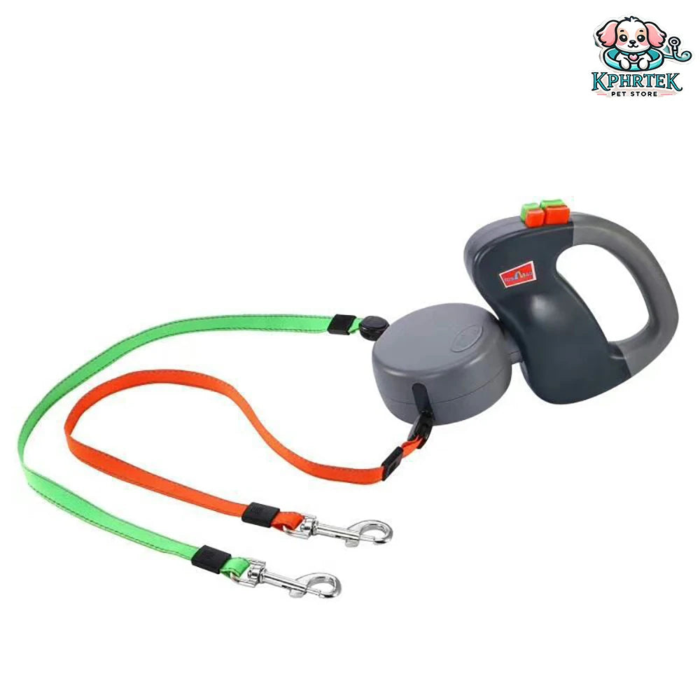 Revolutionary Dual-Dog Retractable Leash with LED Light - Tangle-Free, 360° Design for Dogs Up to 25Kg