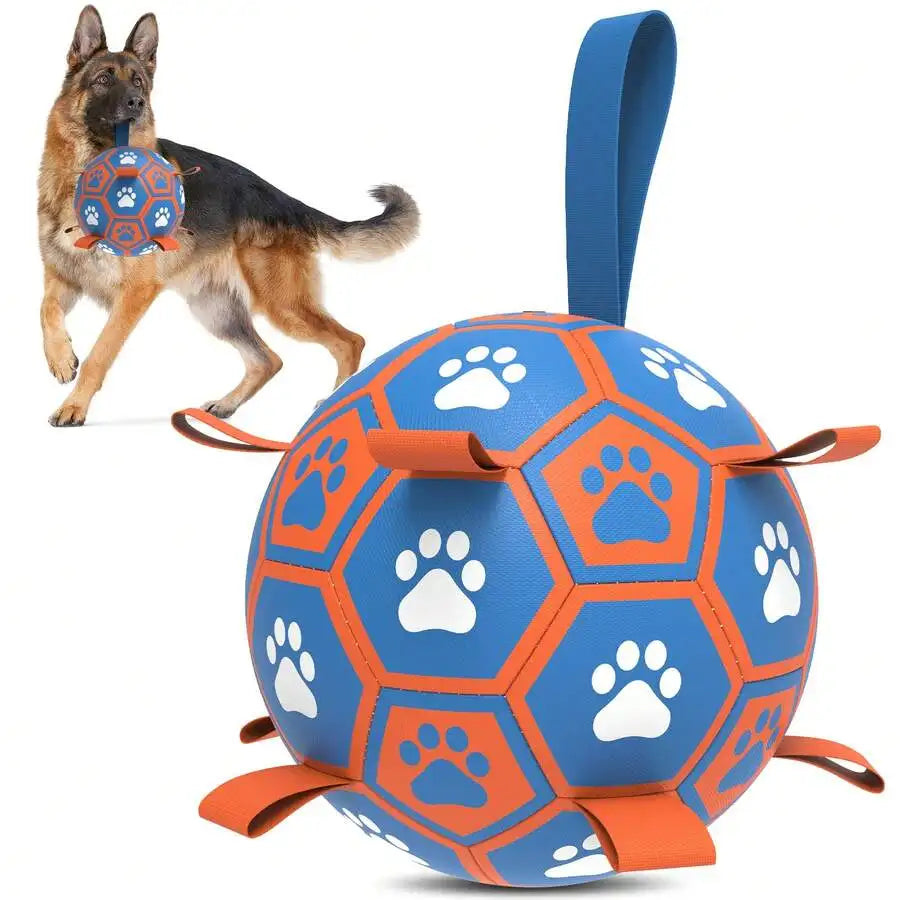 Interactive Dog Football Toy with Woven Strap for Small Medium Large Dogs Indoor Outdoor Play