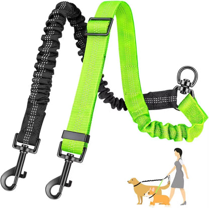 Dual Dog Leash Attachment - 1.6Ft Adjustable Bungee Leash for Training Small to Large Dogs - Shock Absorbing Design